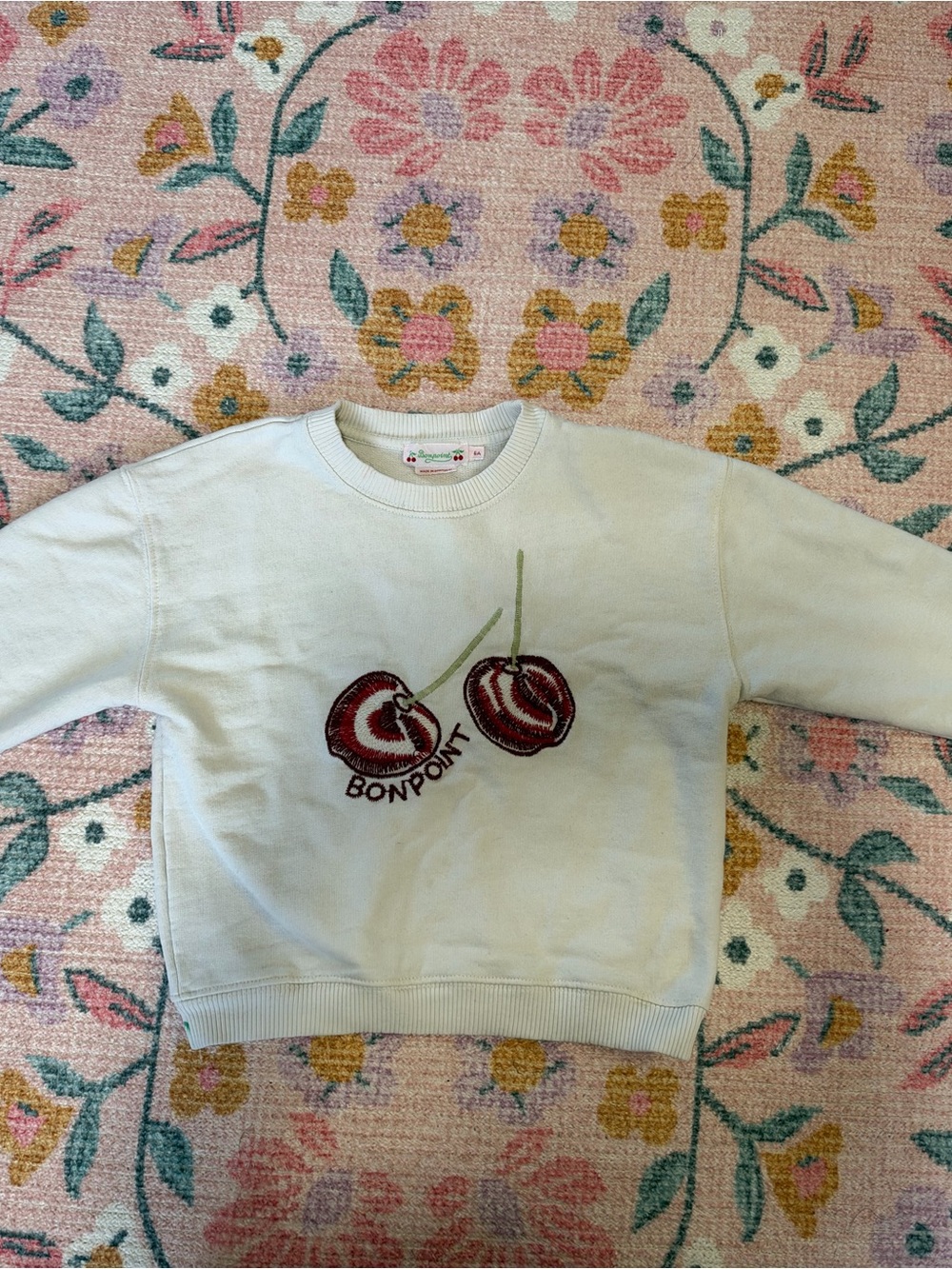 Bonpoint Cream Sweatshirt with Red Cherry Motif